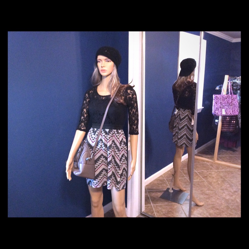 3/4 Sleeve Lace Bodice with Tribal Print Bottom